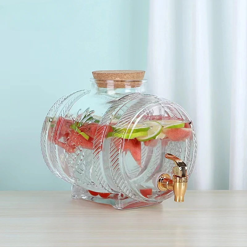 Wine Beer Juice - ถังเครื่องดื่ม1L พร้อมก๊อกแก้วใสนูนถังไวน์ไวน์วิสกี้น้ำผลไม้กระป๋องแก้วถังแก้วชั้นวางแก้วถังเบียร์
