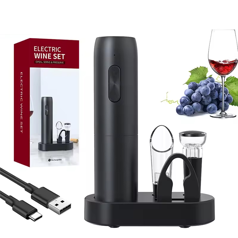 Wine Beer Opener - 4-in-1 ไฟฟ้าขวดที่เปิดไวน์ชุดชาร์จไฟฟ้าอัตโนมัติ Corkscrew ที่เปิดไวน์ชุดไวน์ Stopper,ไวน์ Pourer