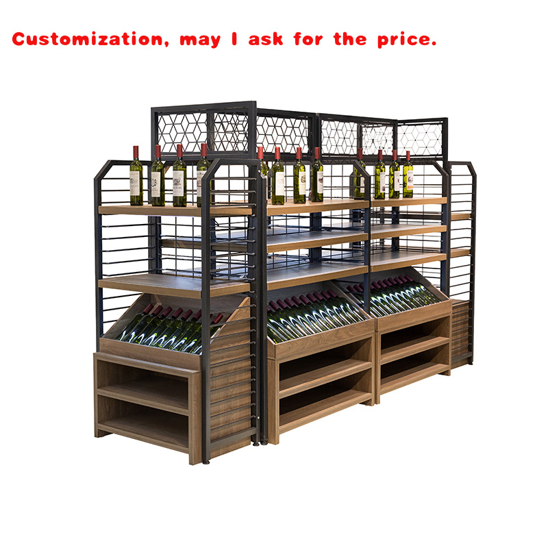 Wine Beer Supermarket - ตู้โชว์ไม้สำหรับวางขวดไวน์แดง แก้วไวน์ เบียร์ เครื่องดื่มแอลกอฮอล์ สำหรับซุปเปอร์มาร์เก็ตแบบกำหนดเอง