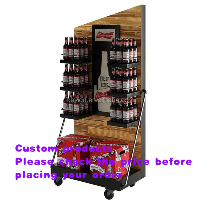 Wine Beer Supermarket - ชั้นวางไวน์แบบกำหนดเอง ชั้นวางเครื่องดื่มในซูเปอร์มาร์เก็ต ชั้นวางขวดเครื่องดื่ม ชั้นวางเบียร์แบบมีล้อ